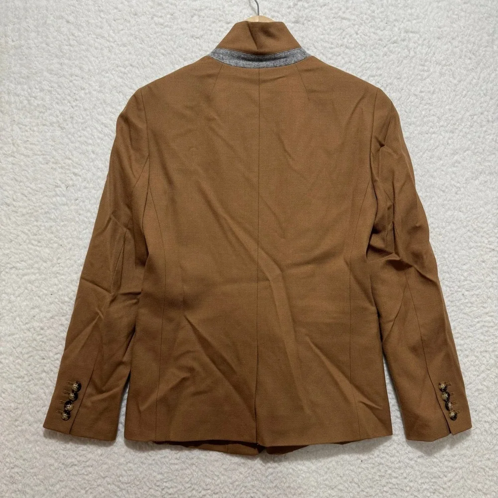 J. Crew Regent 0P Wool Blazer Jacket Brown Tan Mandarin Collar Button Front‎